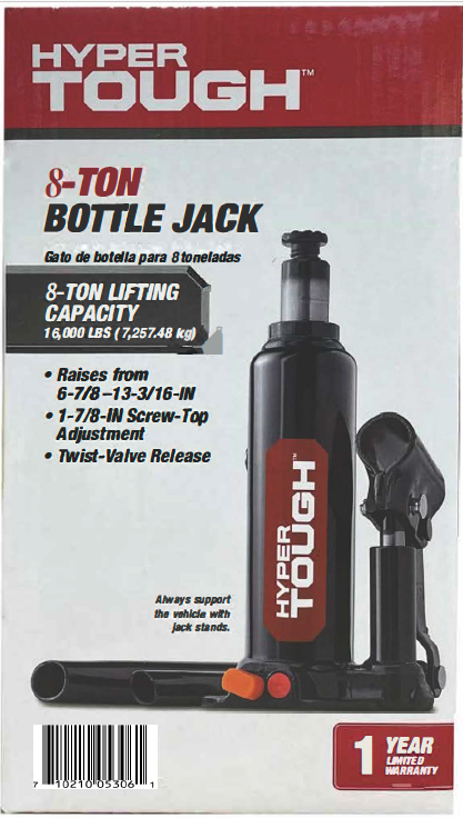 Hyper Tough Bottle Jack, 8 Ton Black
