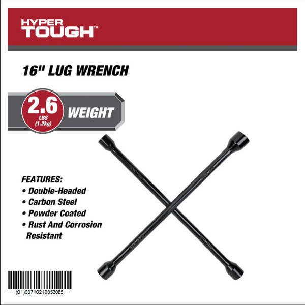 Hyper Tough Heavy Duty Lug Wrench, Carbon Steel, Tire Iron 16-inch, Black