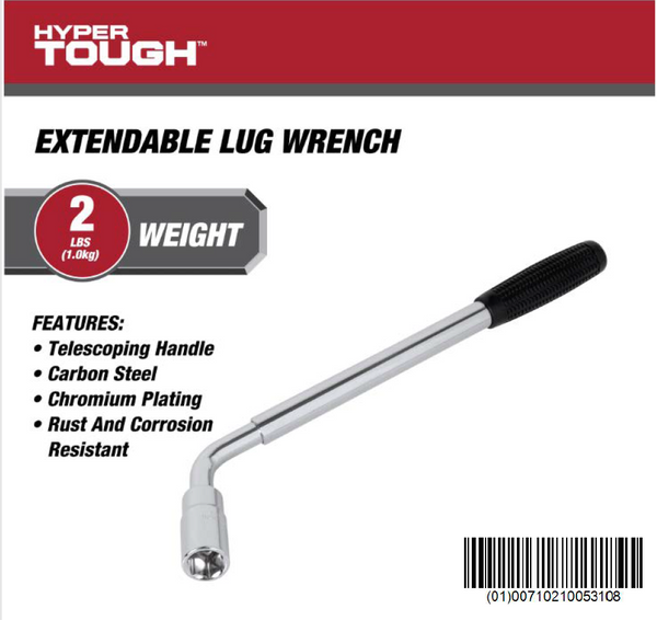 Hyper Tough Heavy Duty Extendable Lug Wrench, 15 to 22-inch Tire Iron, Chrome