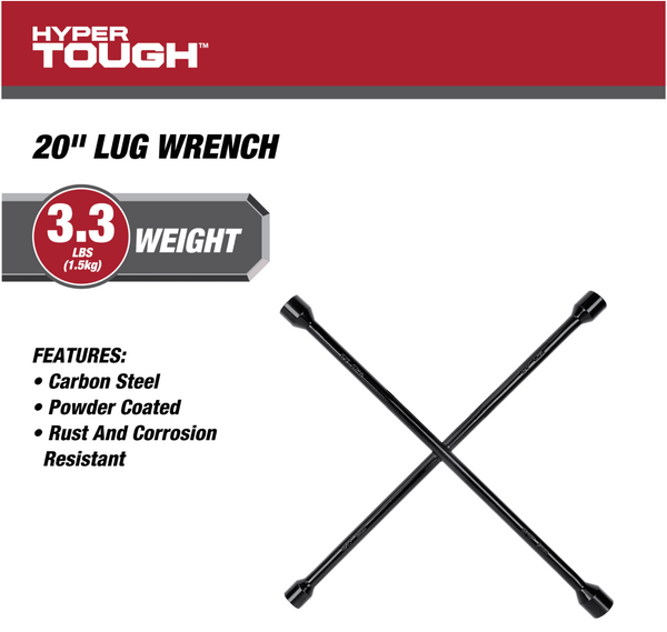 Hyper Tough Heavy Duty Lug Wrench, Carbon Steel, Tire Iron 20-inch, Black
