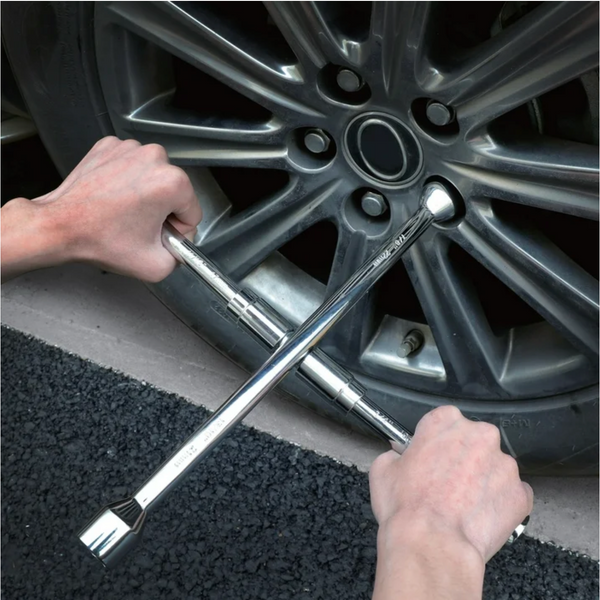 Hyper Tough Heavy Duty Folding Lug Wrench, Carbon Steel, 14-inch Tire Iron, Chrome