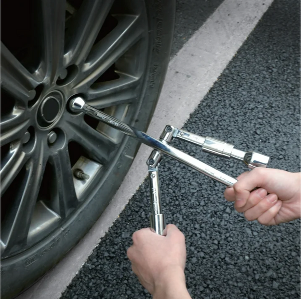 Hyper Tough Heavy Duty Folding Lug Wrench, Carbon Steel, 14-inch Tire Iron, Chrome