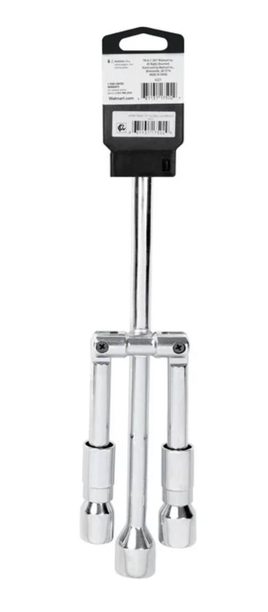 Hyper Tough Heavy Duty Folding Lug Wrench, Carbon Steel, 14-inch Tire Iron, Chrome