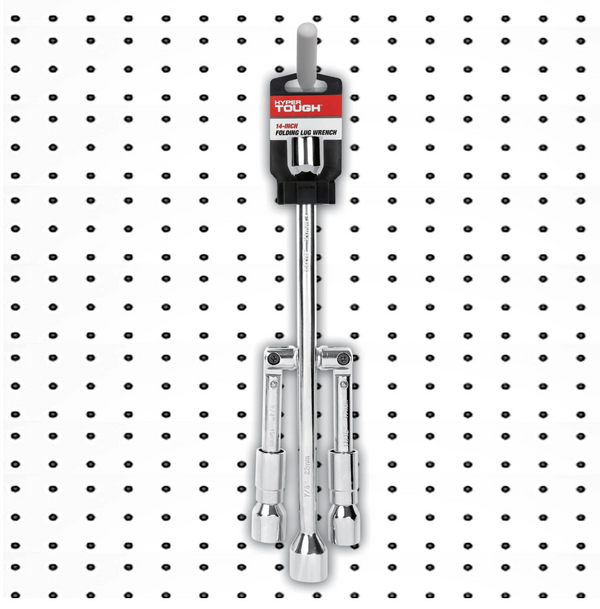 Hyper Tough Heavy Duty Folding Lug Wrench, Carbon Steel, 14-inch Tire Iron, Chrome