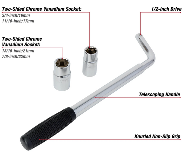 Hyper Tough Heavy Duty Extendable Lug Wrench, 15 to 22-inch Tire Iron, Chrome