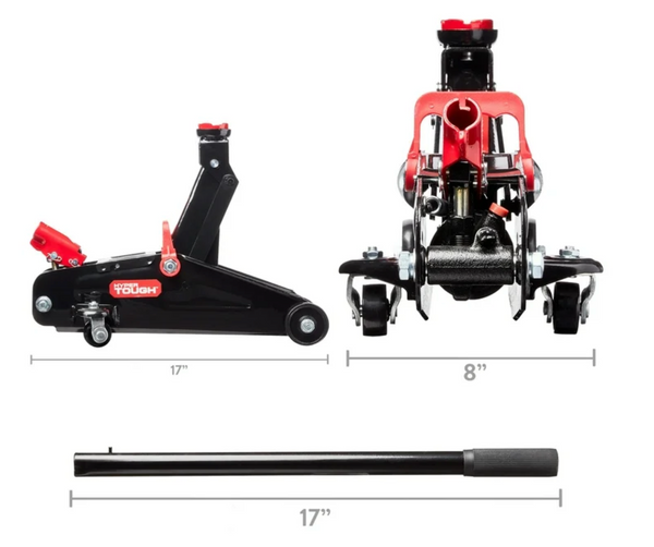 Hyper Tough Trolley Jack, Work for Sedan and Coupe, 2 Ton Black